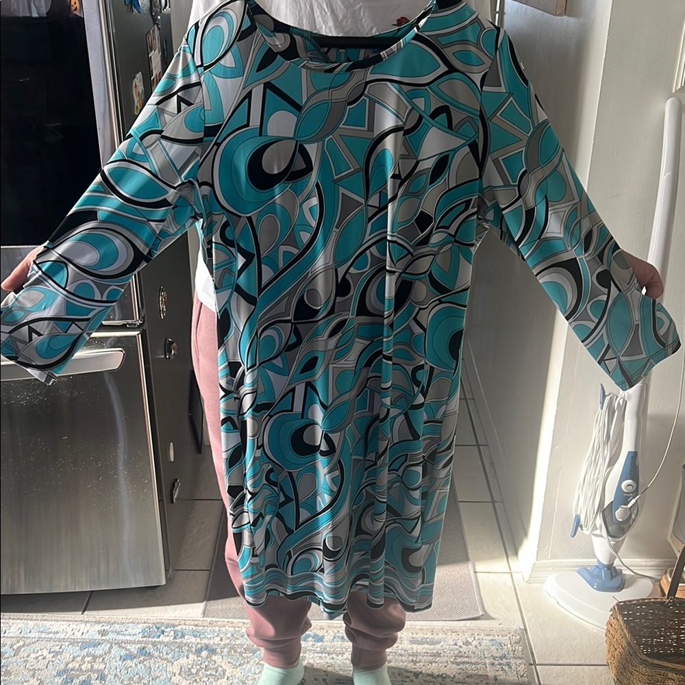 Michele Blue and Brown Dolman Sleeve Maxi Dress